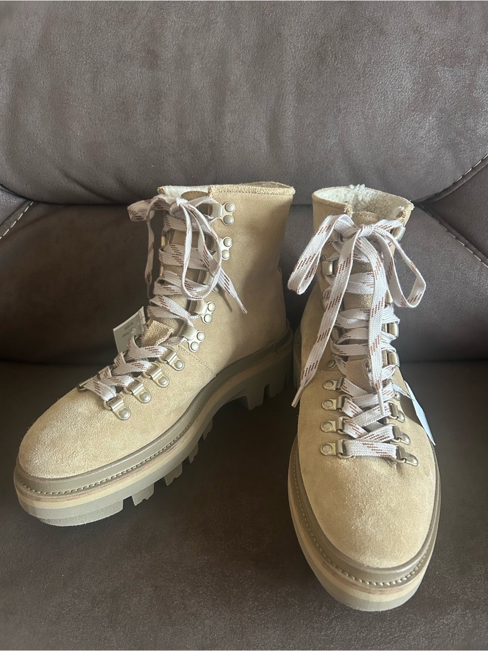 All Saints Women’s Suede Lace-Up Platform Hiking Boots in Beige